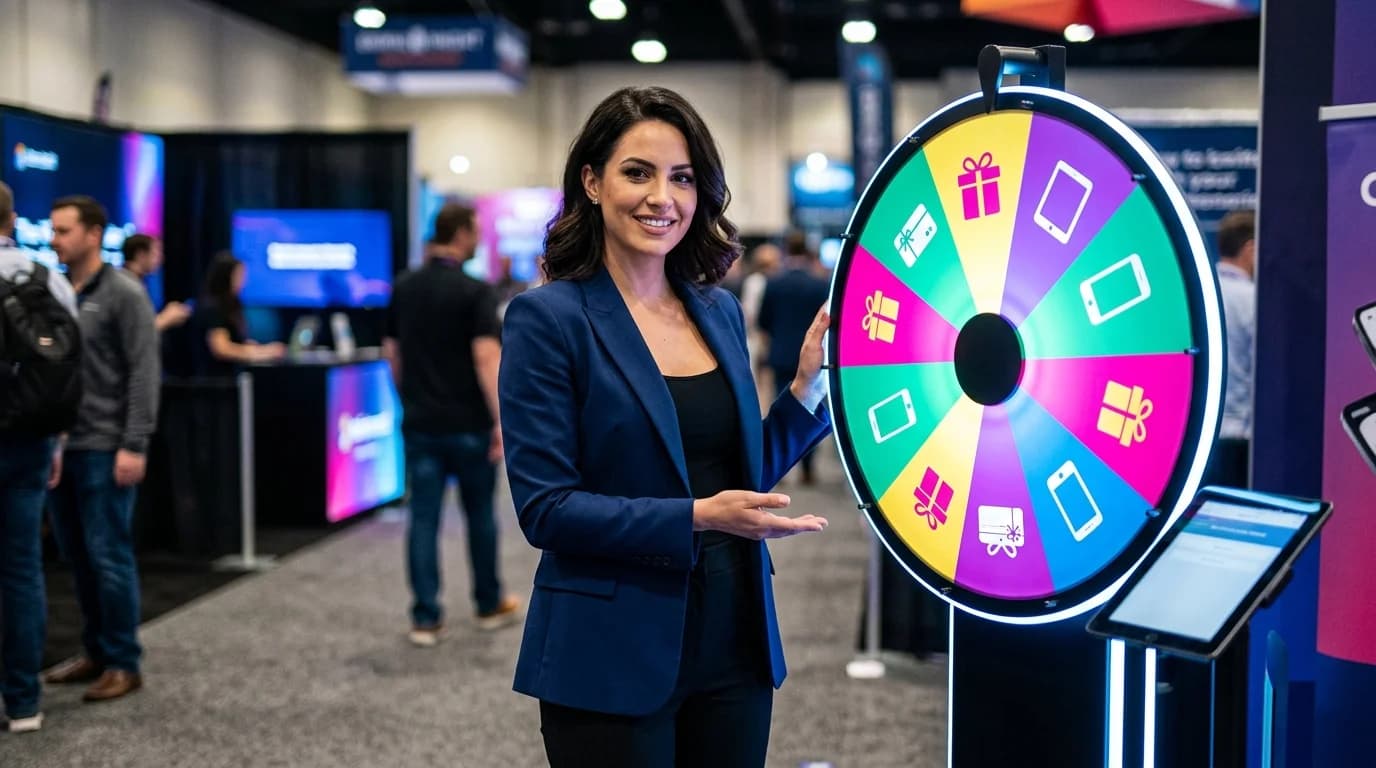 Live streaming setup with colorful wheel spinner overlay showing interactive engagement tools for content creators