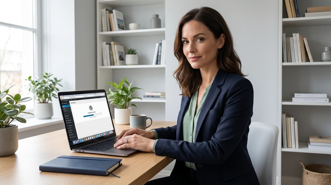 Teacher working confidently on a laptop with a fast WordPress site — Kinsta review for educators and content creators