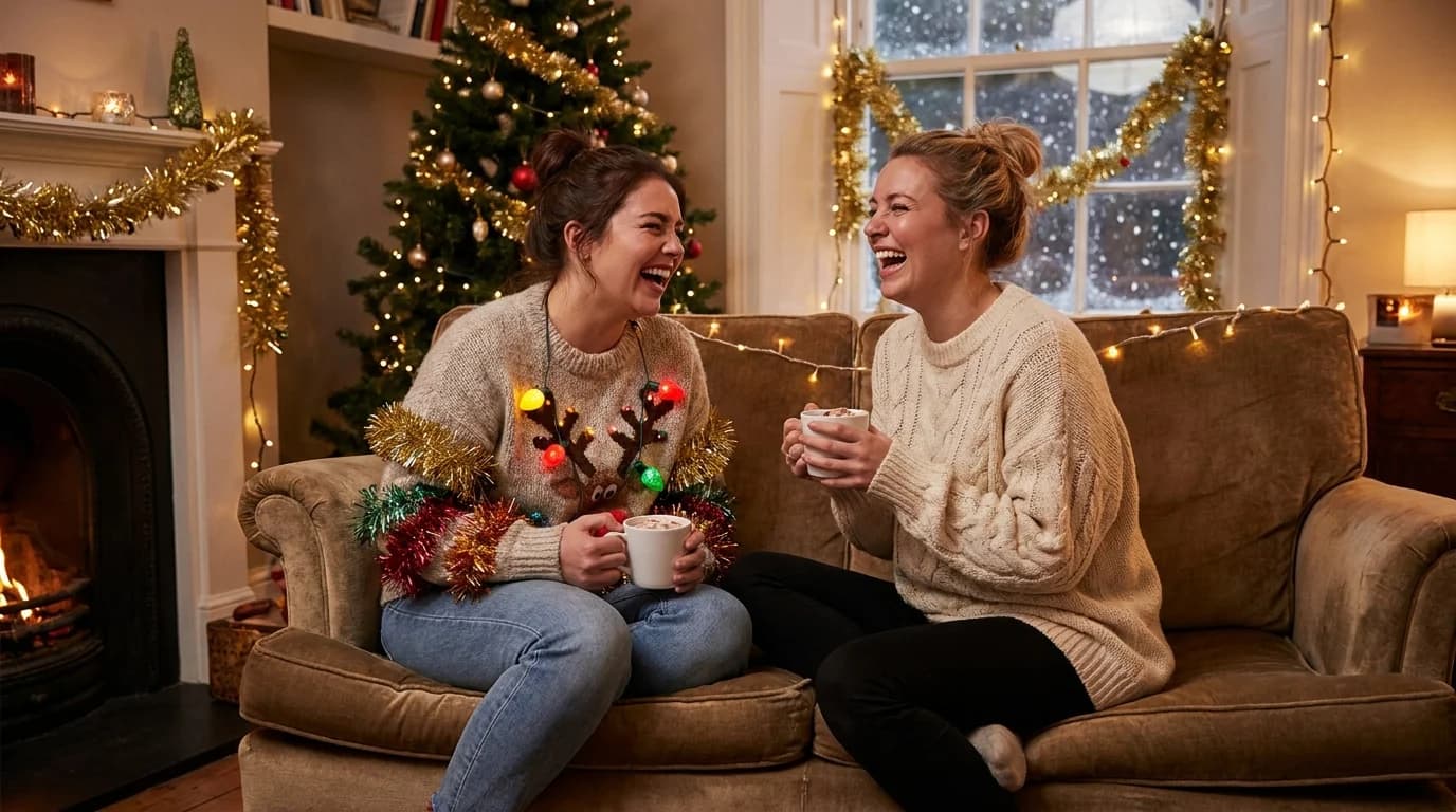 A curated collection of nostalgic retro Christmas gifts including vintage-inspired decorations, classic toys, retro tech, and holiday memorabilia arranged on a festive holiday display