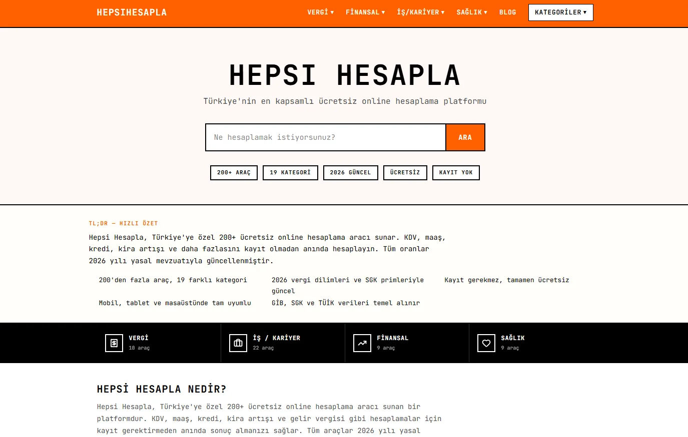 HepsiHesapla — 149+ Turkish Calculators in Neo-Brutalist Design