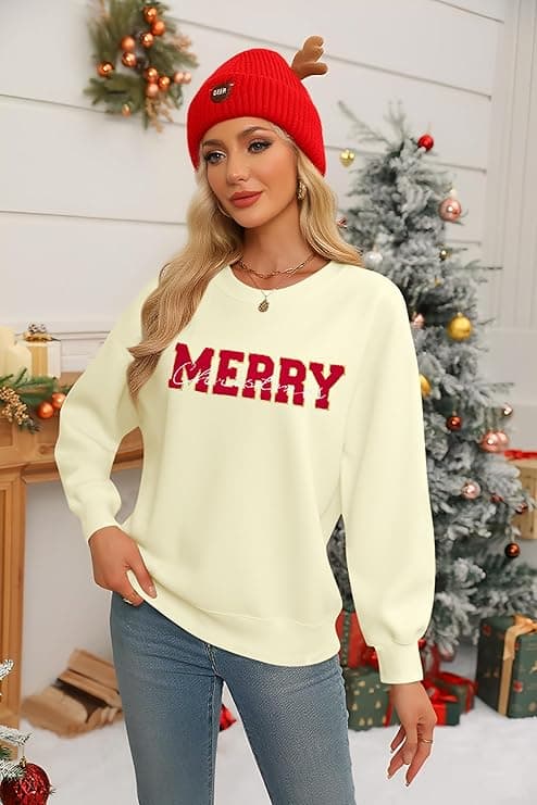 KIDDAD Christmas Sweatshirts for Women Glitter Patch