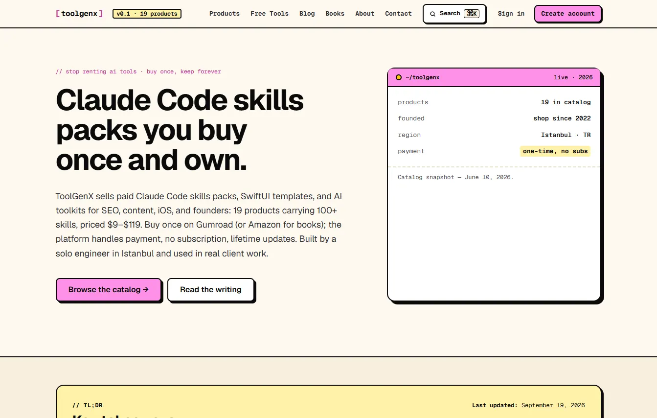 toolgenx.com → agentskillpacks.com screenshot